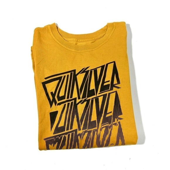 Quiksilver Mustard Slim Fit Logo Short Sleeve Tee Shirt Mens Large Crew Neck - Picture 3 of 5